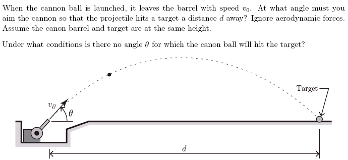 picture showing canonical projectile problem in dynamics
